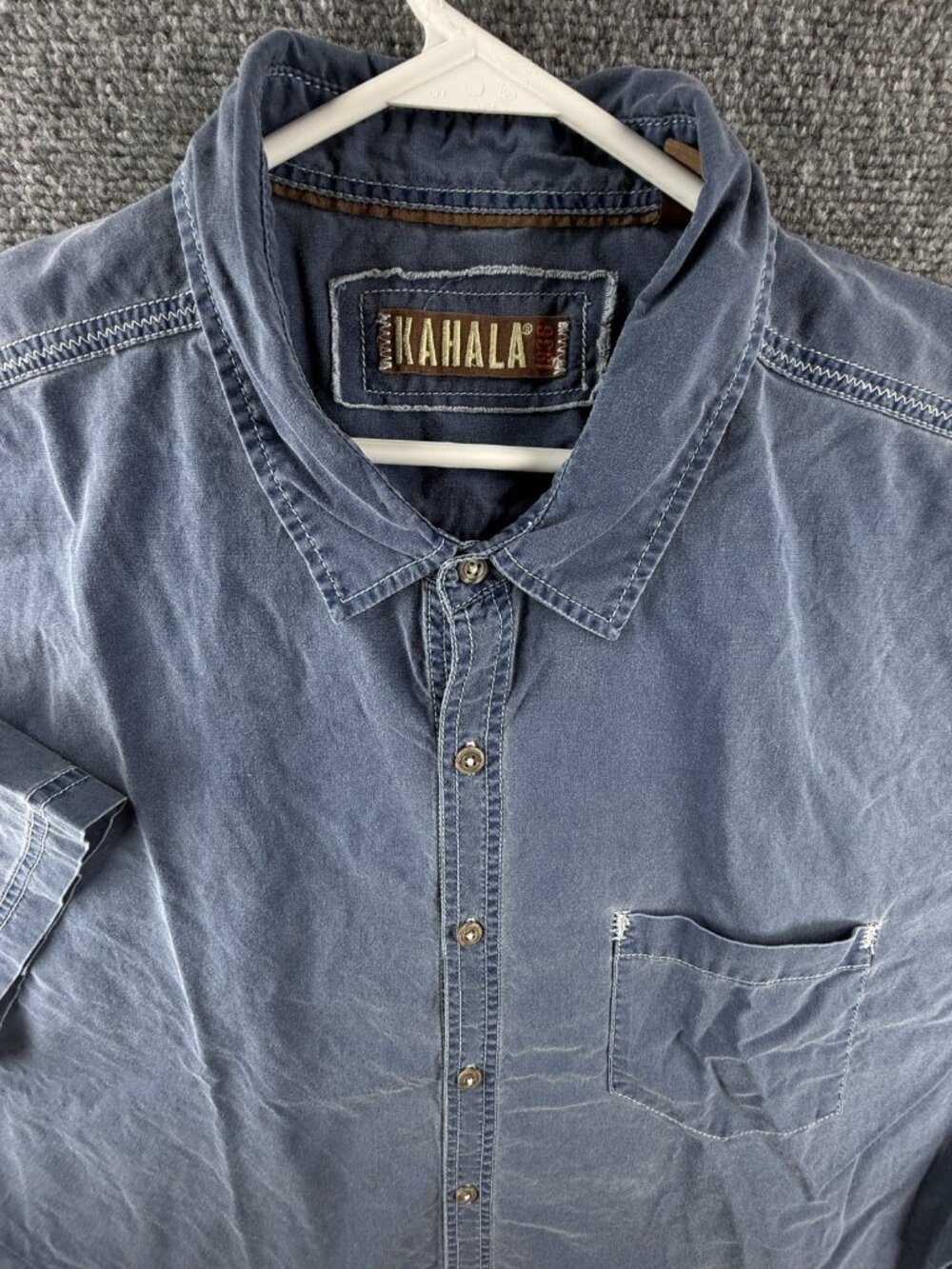 Kahala Blue 2XL Cotton Short Sleeve Button Up Shirt Men Hawaii Woven Pocket